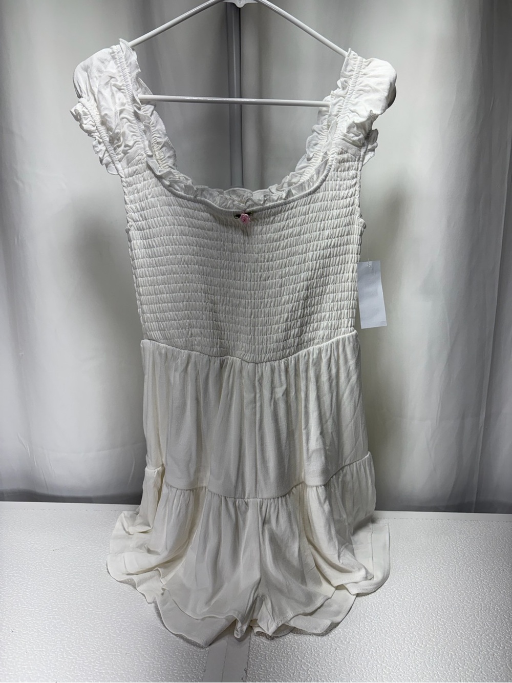 Moa Moa Ivory Smocked Mini Romper with Ruffle Straps 4498